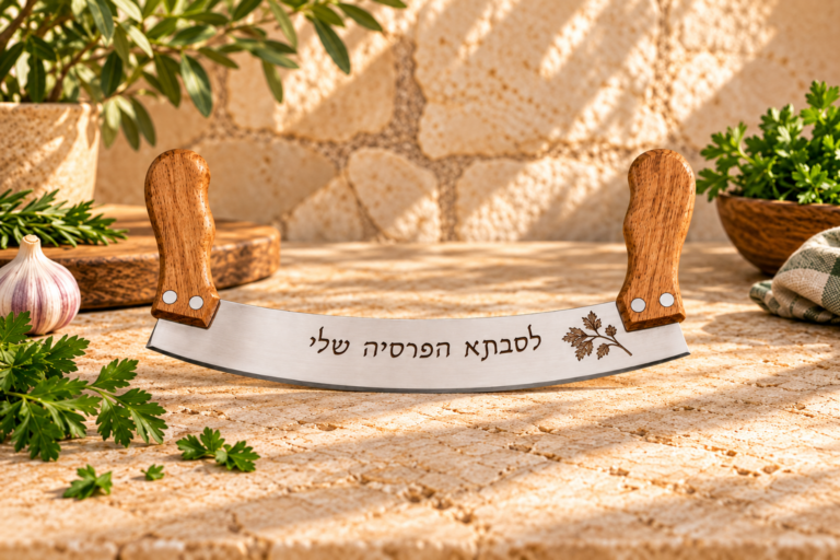 סכין חצי סהר עם חריטה לקיצוץ פטרוזיליה, חיתוך מאפים ופיצות