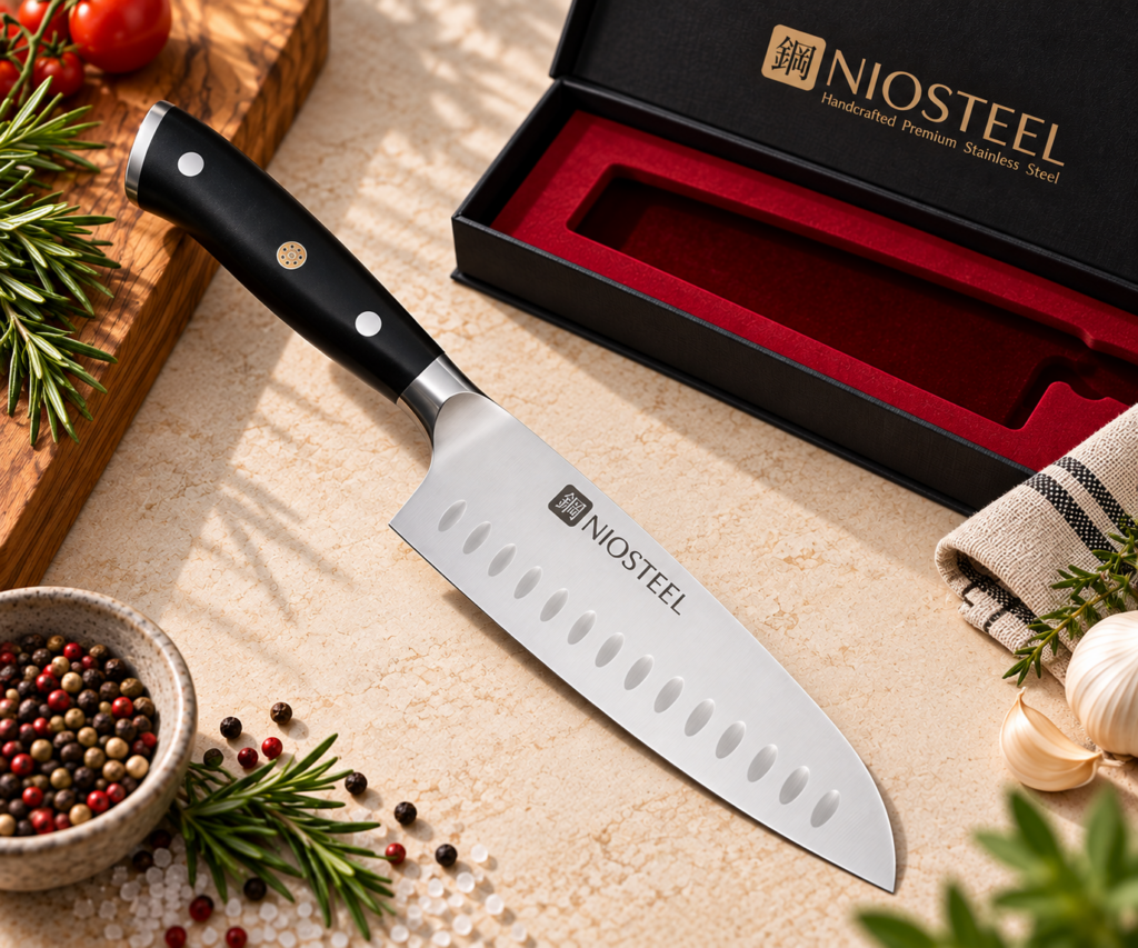 סכין שף סנטוקו עם חריטה באורך 18 ס"מ NIOSTEEL