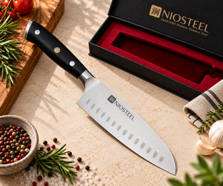סכין שף סנטוקו עם חריטה באורך 18 ס"מ NIOSTEEL