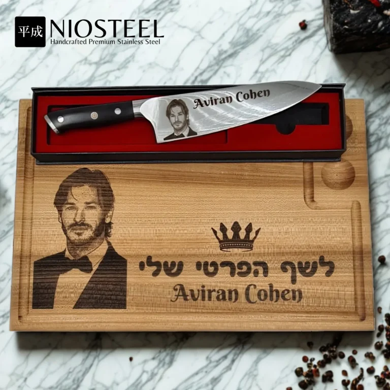 סכין שף ובוצ'ר עם חריטה - גומות למלח ופלפל